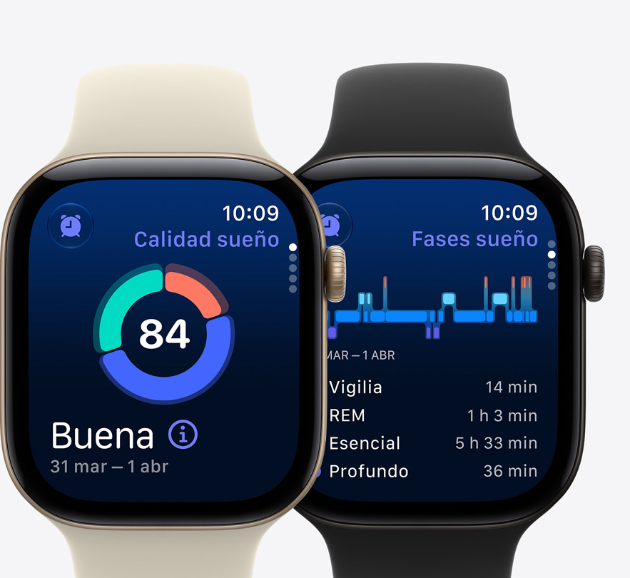 Dispositivos Apple Watch Series 12, prestación Calidad del Sueño en la pantalla, notificación de posible apnea del sueño