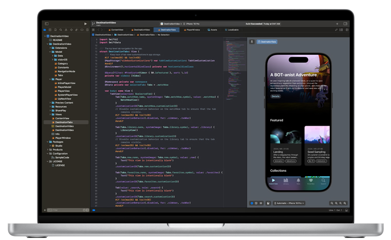 Una Mac abierta con la app Xcode.