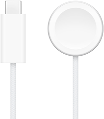 USB‑C įkroviklis šalia „Apple Watch“ magnetinio sparčiojo įkroviklio