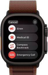 „Apple Watch Ultra 4“, titano korpusas, juodos spalvos, palydovinis ryšys, dešiniosios pusės išorinė dalis, „Digital Crown“, iškilęs šoninis mygtukas, „Alpine“ apyrankė, Burgundijos spalvos