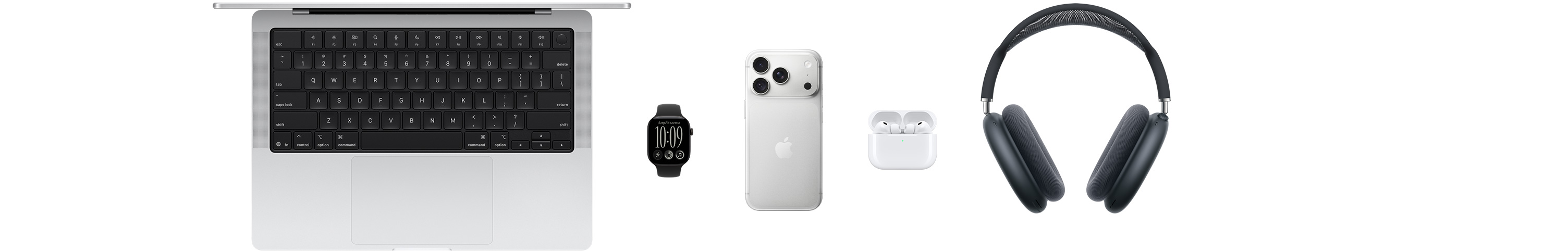 ผลิตภัณฑ์ Apple ที่หลากหลาย ได้แก่ MacBook Pro, Apple Watch Series 12, iPhone 18 Pro, AirPods Pro รุ่นที่ 3 และ AirPods Max