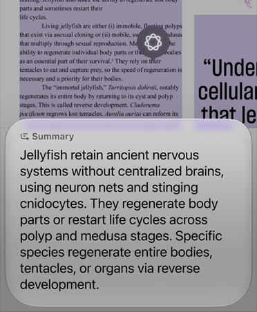 Capture d’écran de Recherche d’images utilisée pour résumer quelques paragraphes d’un article sur la biologie des méduses