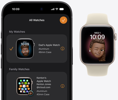 iPhone 18 Pro, aplikacja Apple Watch, urządzenie sparowane jest z Apple Watch SE 3, koperta z aluminium w kolorze księżycowej poświaty, tarcza zegarka Memoji, pasek sportowy w kolorze piasku (jasnobeżowym)