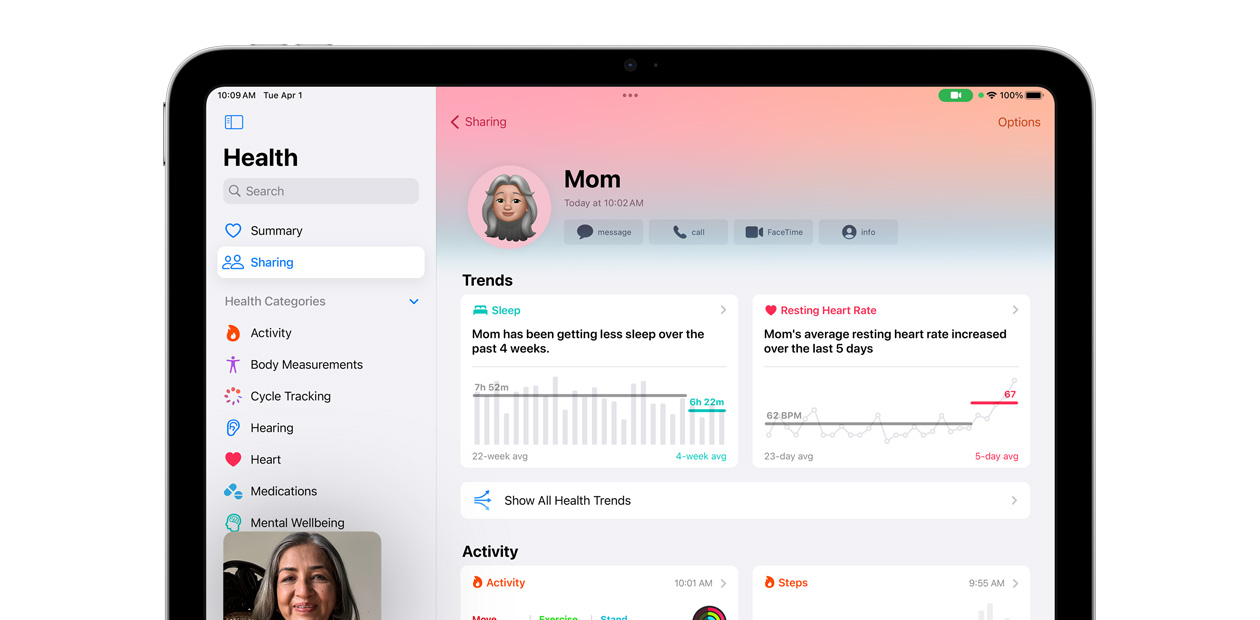 Un iPad affichant l’app Santé d’Apple.