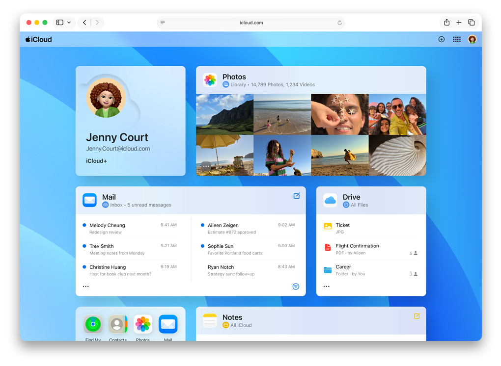 Pantalla de iCloud.com