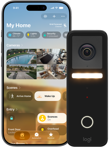 Un iPhone y una cámara de seguridad con las prestaciones de vídeo protegido de HomeKit.