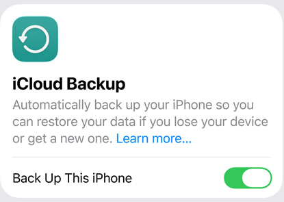 Pantalla del uso de datos en la copia de seguridad de iCloud