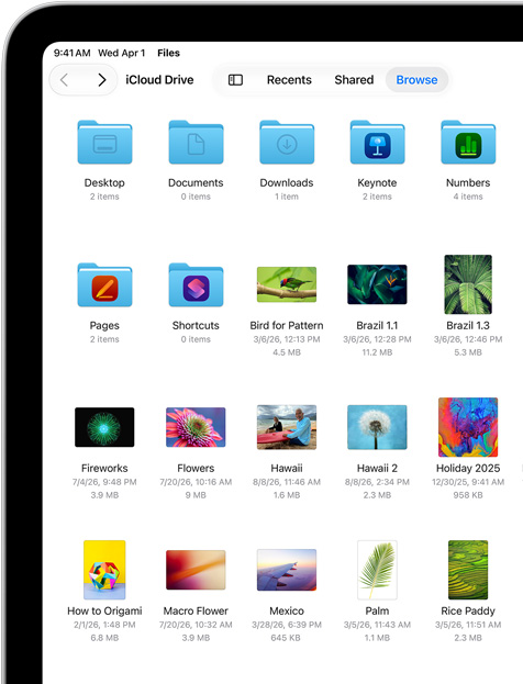 Pantalla del iPad con archivos y carpetas en iCloud Drive