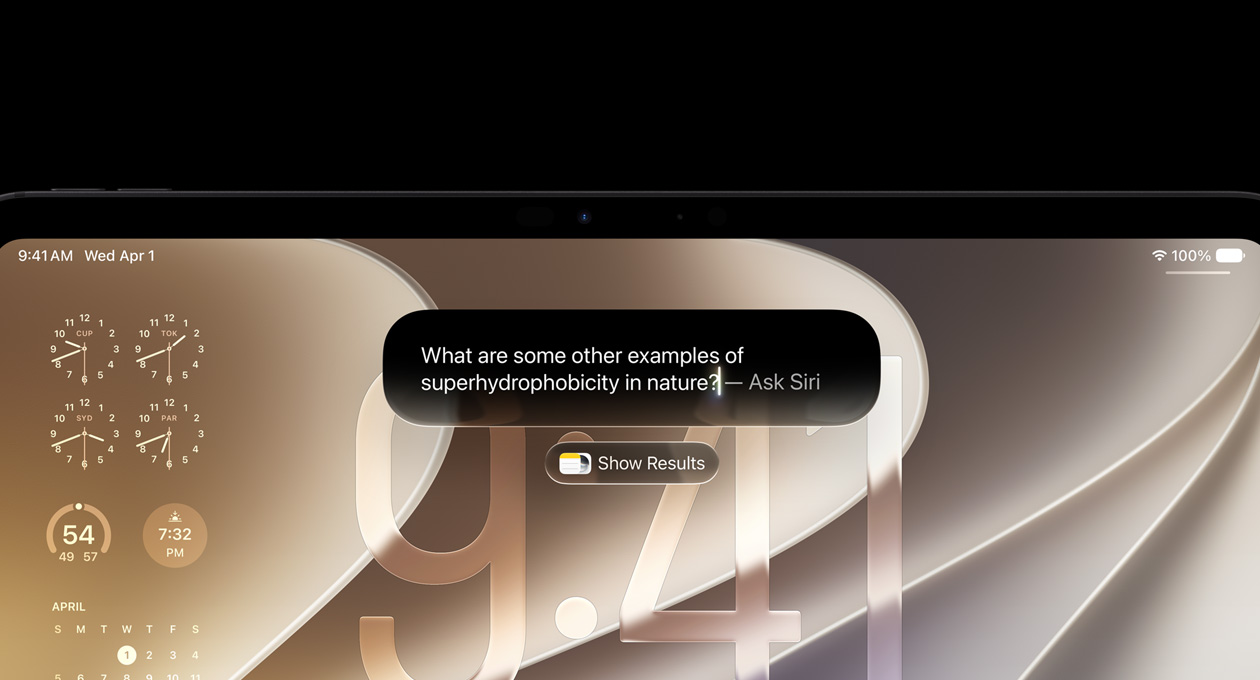 Interface de Siri A I avec une requête sur la superhydrophobie, l’option pour afficher les résultats est affichée