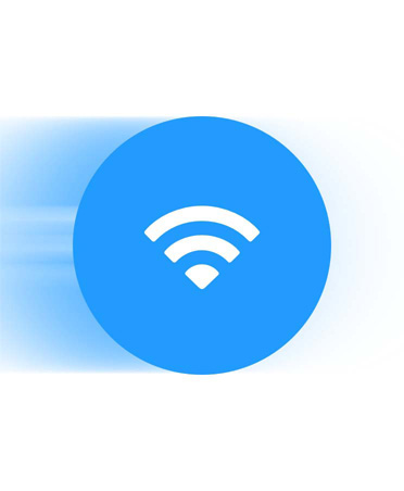 Icône Wi‑Fi bleue avec une traînée bleue derrière symbolisant une connexion plus rapide
